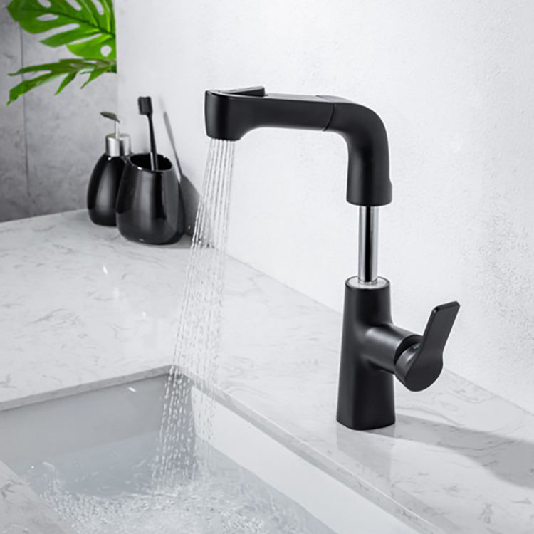 Grifo monomando para lavabo extraíble con un solo orificio, color negro