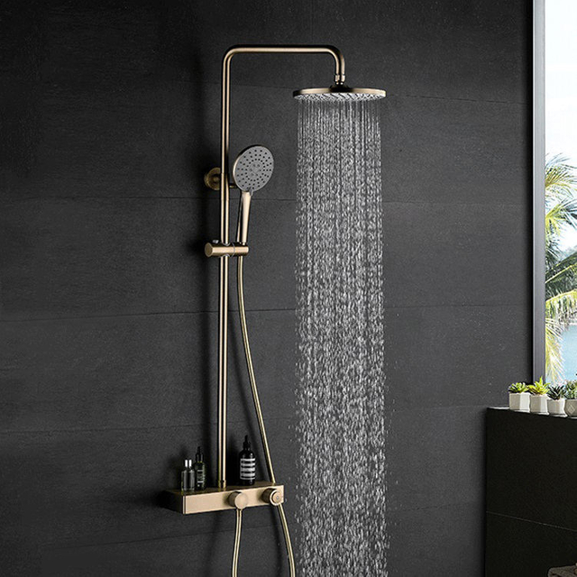 Juego de cabezal de ducha tipo lluvia para baño dorado