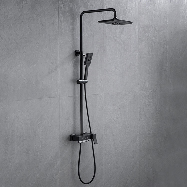 Conjunto de sistema de cabezal de ducha tipo lluvia para baño expuesto montado en la pared, color negro mate, latón