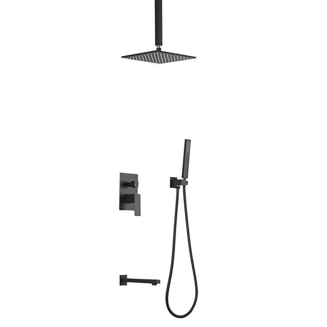 Juego de sistema de ducha de baño de lluvia oculto oculto montado en la pared de baño negro mate