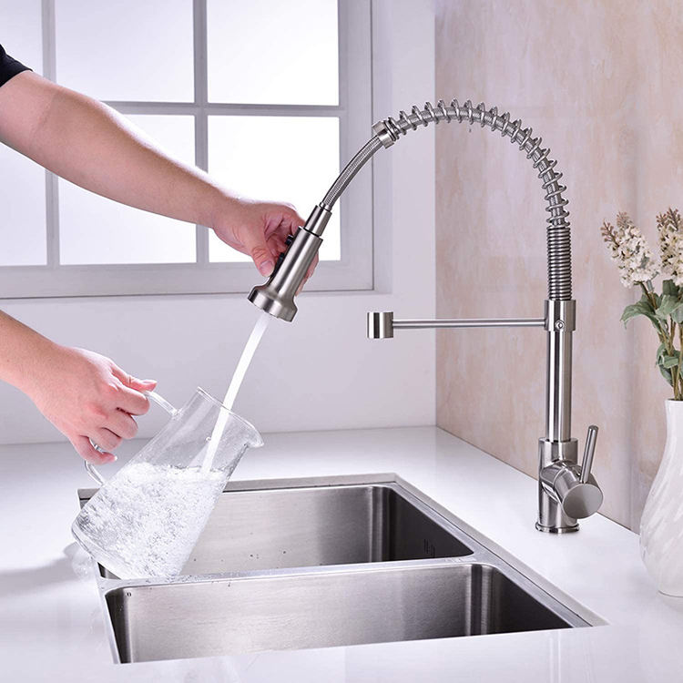 Grifo de agua fría y caliente, grifo de fregadero de cocina con resorte semiprofesional de acero inoxidable 304