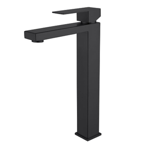 Grifo de lavabo alto cuadrado mezclador de agua fría y caliente para recipiente de baño negro