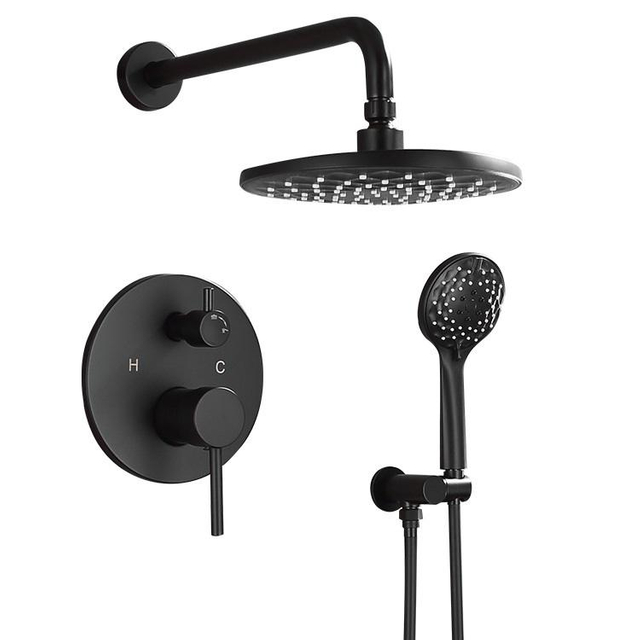 Juego de grifo de ducha tipo lluvia para baño negro oculto montado en la pared moderno