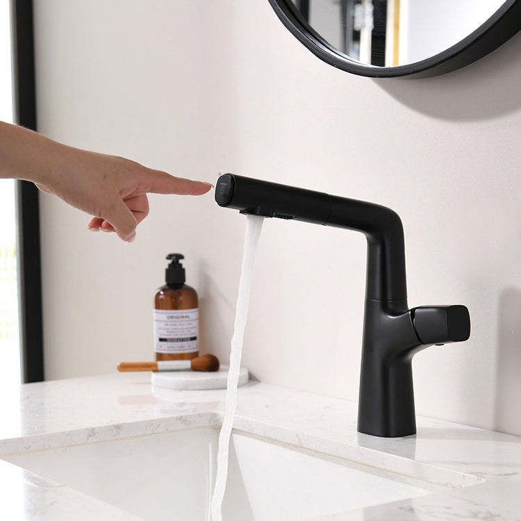 Grifo monomando para lavabo de baño, grifo mezclador de tocador con rociador extraíble