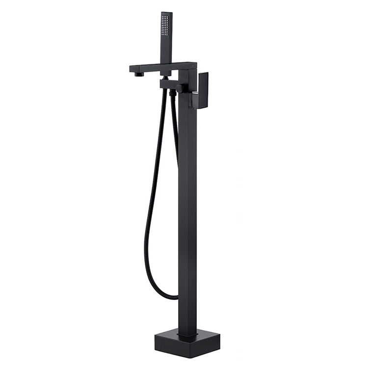 Grifos monomando para bañera independientes con montaje en suelo de latón negro con relleno para bañera