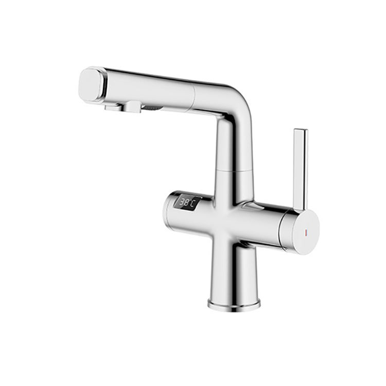 Grifo mezclador para lavabo con pantalla Digital, grifo extraíble para lavabo y tocador de baño