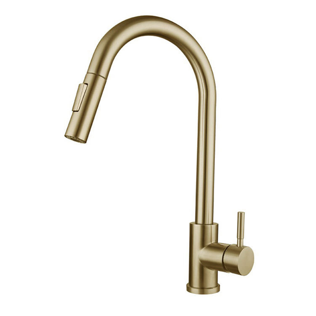 Grifo de cocina dorado abatible de acero inoxidable con una sola manija