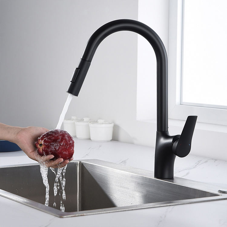 Grifo de cocina con rociador extraíble, grifo de fregadero flexible, mezclador de agua, grifo de latón negro, montaje en pared manual, 2 modos