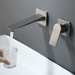 Grifo mezclador de lavabo oculto con montaje en pared de lujo de latón para baño con 2 agujeros