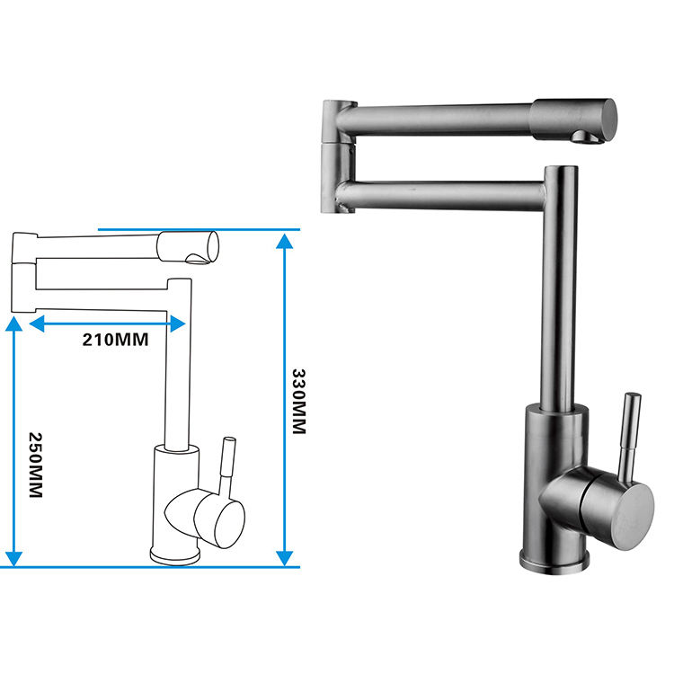 Grifo de cocina flexible plegable de acero inoxidable con una sola manija de níquel cepillado