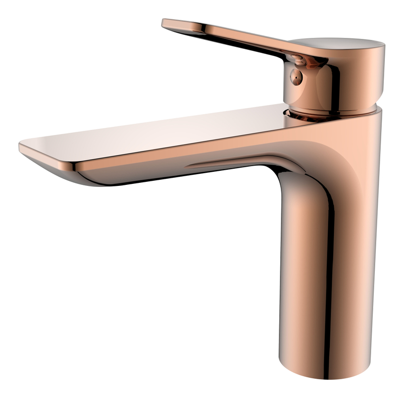 Grifo monomando para lavabo de baño, monomando, montado en cubierta, oro rosa