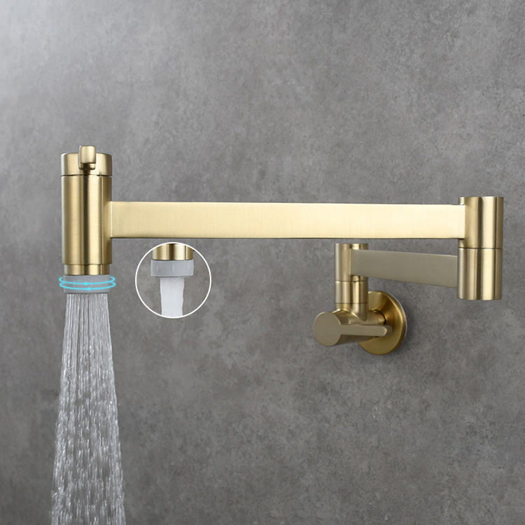 Nuevo diseño, grifo de lavabo cromado dorado de latón Solo Frío plegable de cobre, grifo de extensión para lavabo de balcón