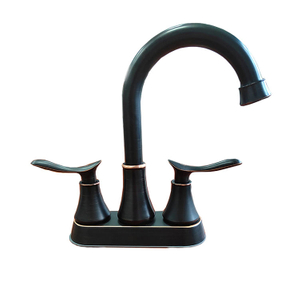 Grifo para fregadero de lavabo de baño con juego central de 4 pulgadas con doble manija negra de acero inoxidable americano