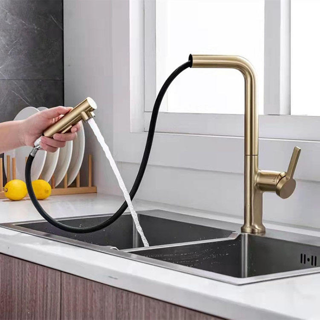 Grifo extraíble para fregadero de cocina, rociador con caño flexible de latón dorado, grifo mezclador de agua para lavado del fregadero, artículos sanitarios, grifos de cocina