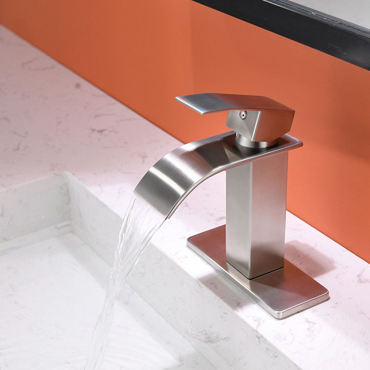 Mezclador de agua fría y caliente negro mate, grifo de lavabo en cascada para baño, acero inoxidable