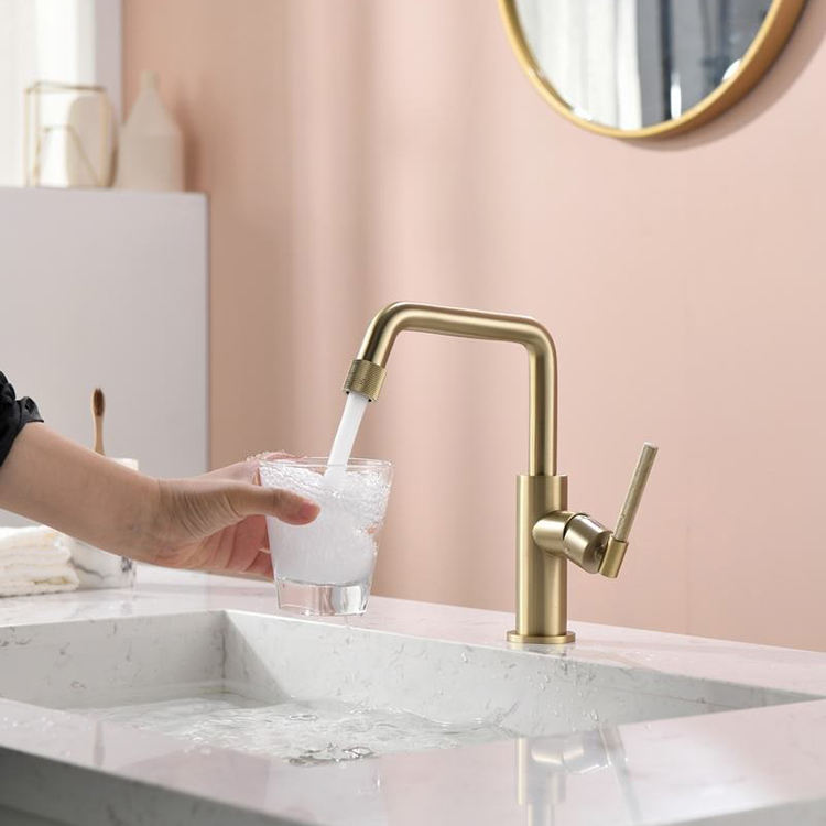 Grifo monomando para lavabo de baño, mezclador de lavabo con un solo orificio montado en cubierta de oro rosa