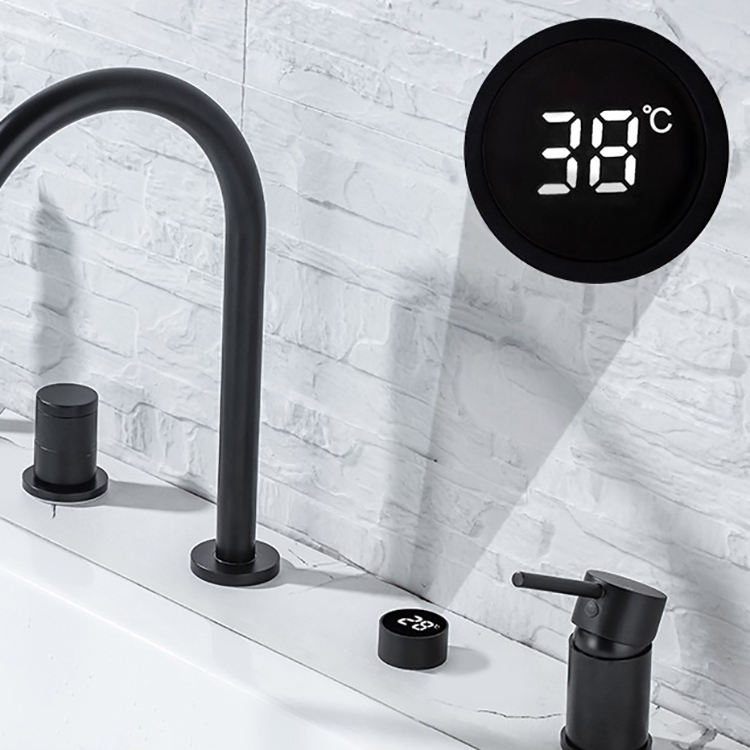 Grifo para bañera de baño, grifo montado en bañera, grifo para bañera negro mate, pantalla Digital