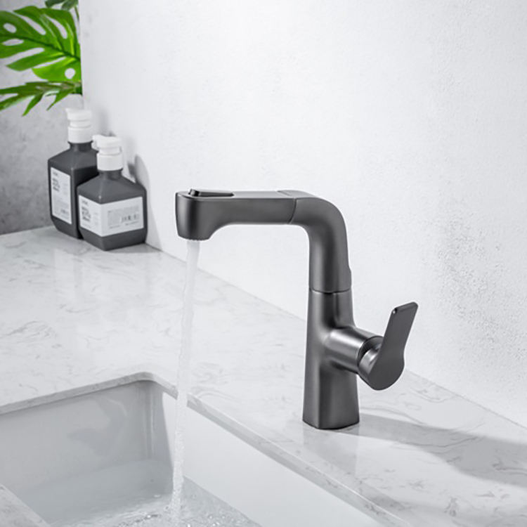 Grifo monomando para lavabo extraíble con un solo orificio, color negro