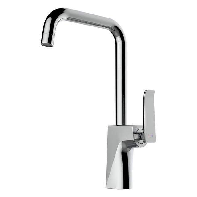 Grifo mezclador para fregadero de cocina de latón frío y caliente con una sola manija de arco cuadrado