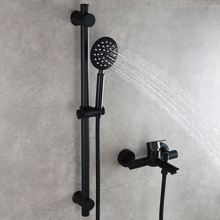 Grifo de ducha de baño montado en la pared de acero inoxidable combinado para bañera y ducha de baño con barra deslizante