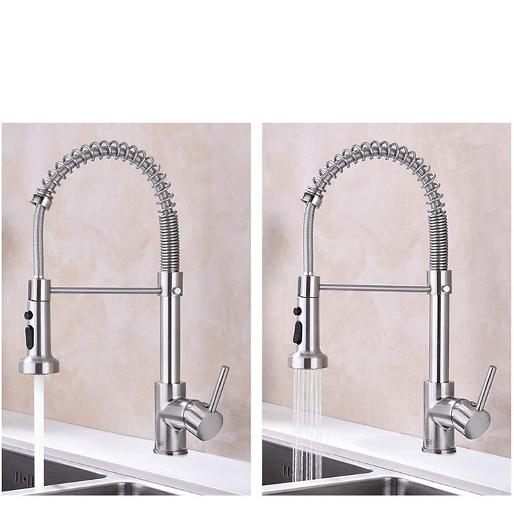 Grifo de agua fría y caliente, grifo de fregadero de cocina con resorte semiprofesional de acero inoxidable 304