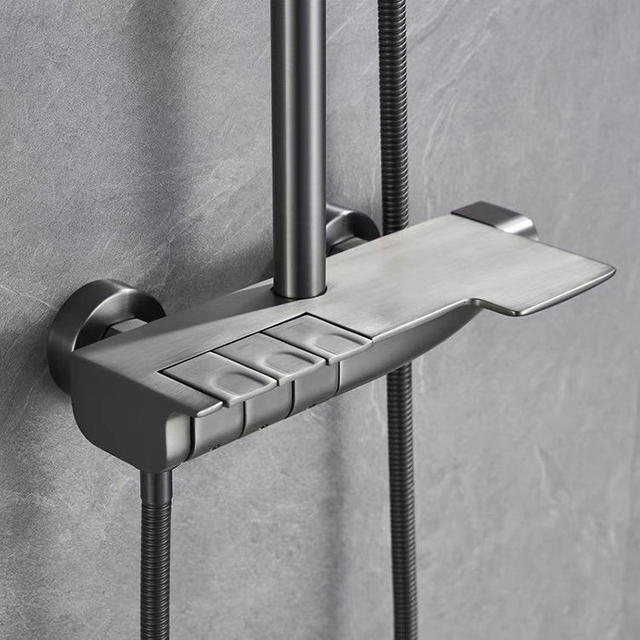 Juego de cabezal de ducha tipo lluvia con botón de piano cromado de latón frío y caliente de 3 vías para baño