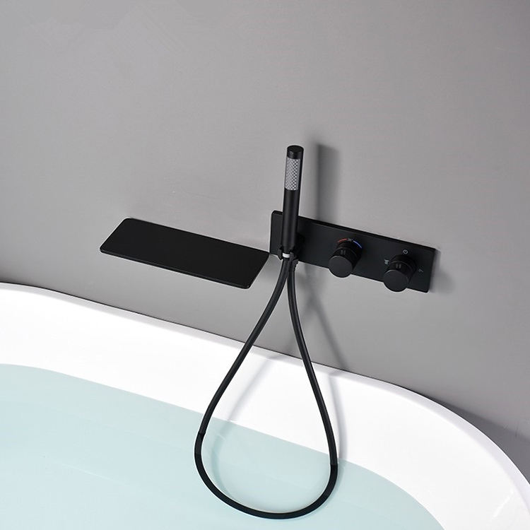 Glod-grifo de ducha de baño montado en la pared, Color negro, relleno de bañera oculto