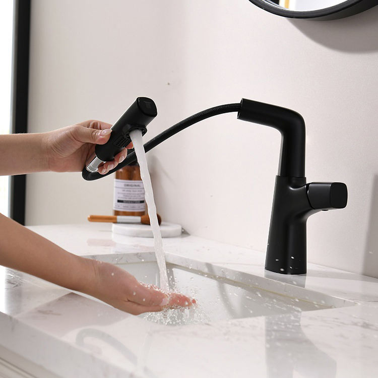 Grifo monomando para lavabo de baño, grifo mezclador de tocador con rociador extraíble