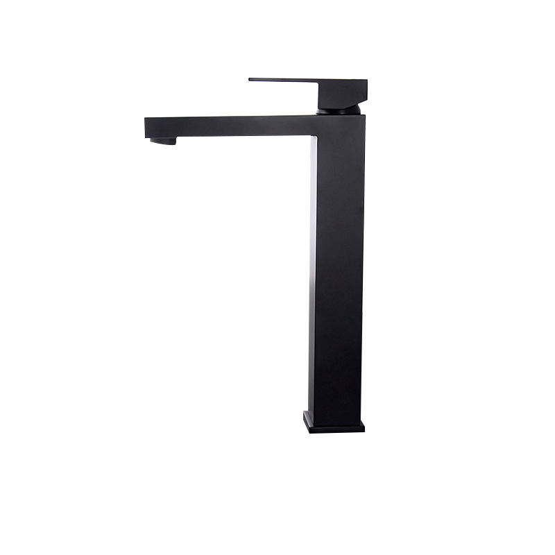 Grifo de lavabo alto cuadrado mezclador de agua fría y caliente para recipiente de baño negro