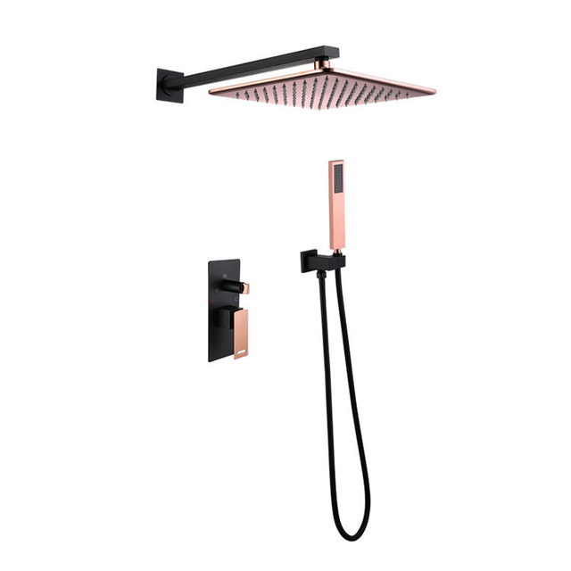 Fabricante de juego de grifería de ducha de lluvia oculta en oro rosa de latón para baño con válvula empotrada