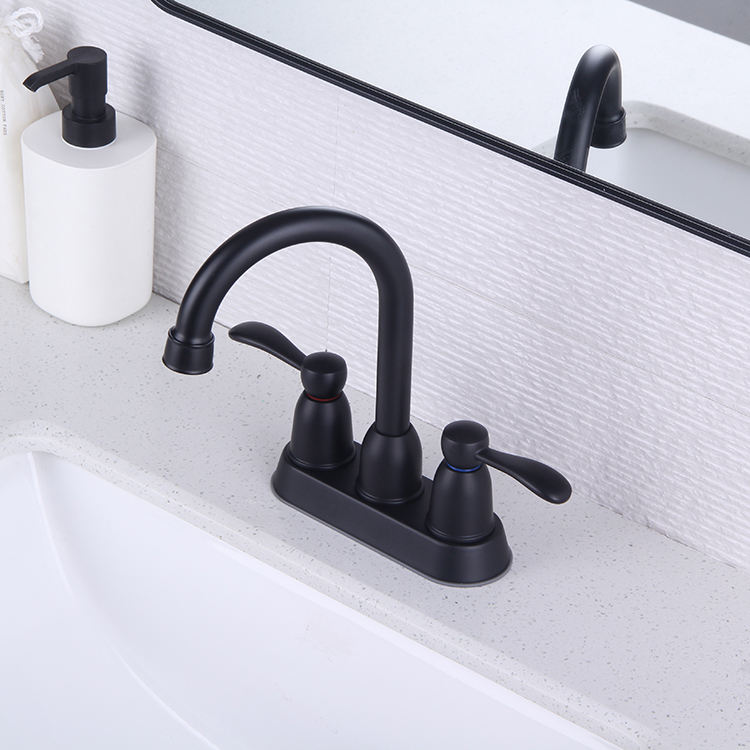 Nuevo diseño de acero inoxidable con doble manija, 2 orificios, grifo central para lavabo de baño de 4 pulgadas