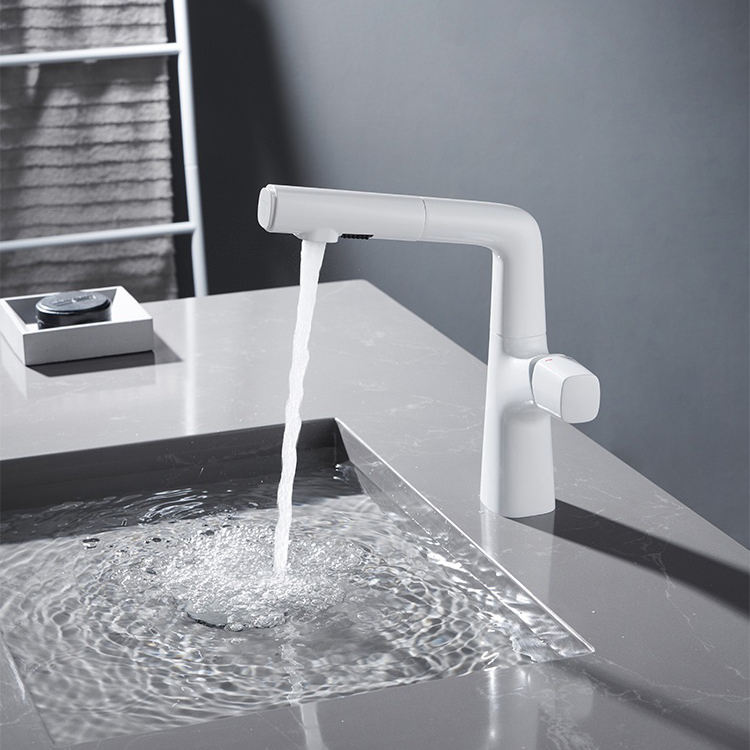 Grifo monomando para lavabo de baño, grifo mezclador de tocador con rociador extraíble
