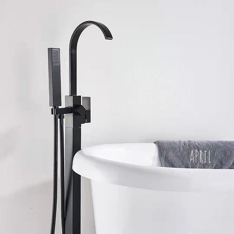 Grifo de bañera independiente de latón con una sola manija para llenado de bañera de baño, color negro