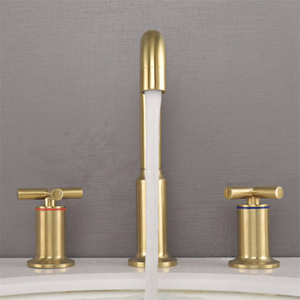 Grifo de fregadero de lavabo dividido de baño generalizado de 3 orificios con manija cruzada doble de oro cepillado de latón