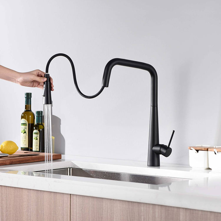 Grifos negros para lavabo de cocina, grifo abatible para fregadero de cocina con rociador