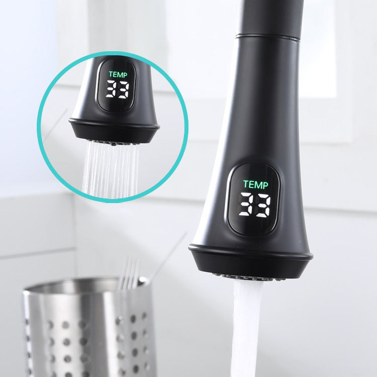 Mezclador de grifo de cocina negro con sensor inteligente de acero inoxidable 304 con rociador desplegable