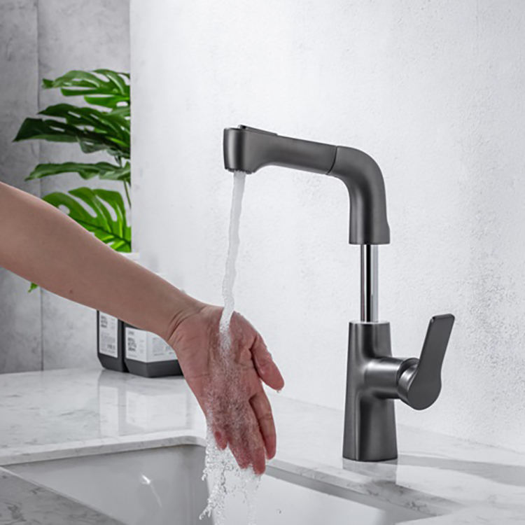 Grifo monomando para lavabo extraíble con un solo orificio, color negro