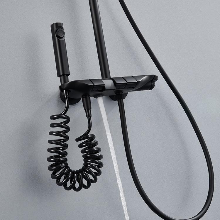 Juego de sistema de ducha termostático con llave de piano para baño expuesto montado en la pared con función de 4 vías