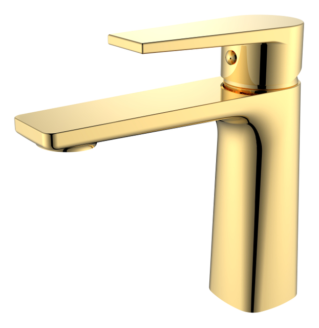 Grifo de baño de una sola manija de fábrica Kaiping, grifo de lavabo de lavabo de grifo de agua fría y caliente de Oro pulido de latón