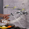 Mezclador de grifo de cocina plegable con rociador, 2 manijas, caliente y fría, montado en la pared, para olla de cocina