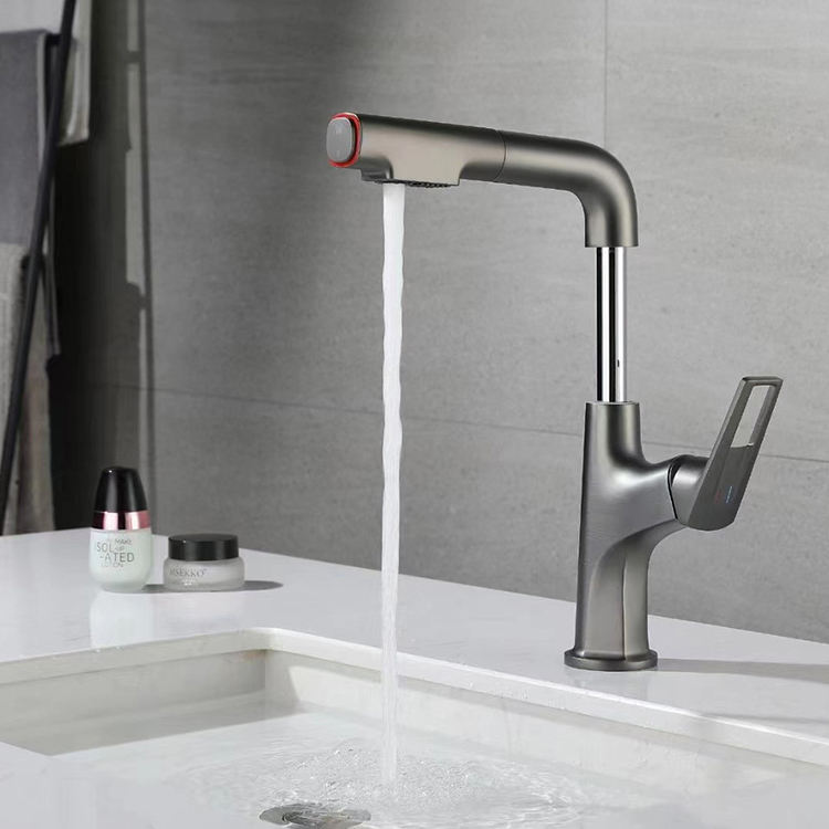 Grifo monomando cromado para lavabo de baño con rociador extraíble