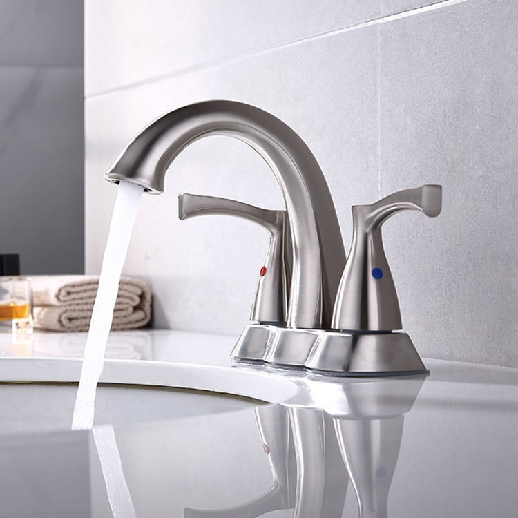 Grifo mezclador para lavabo de baño con 2 manijas y juego central de 4 pulgadas