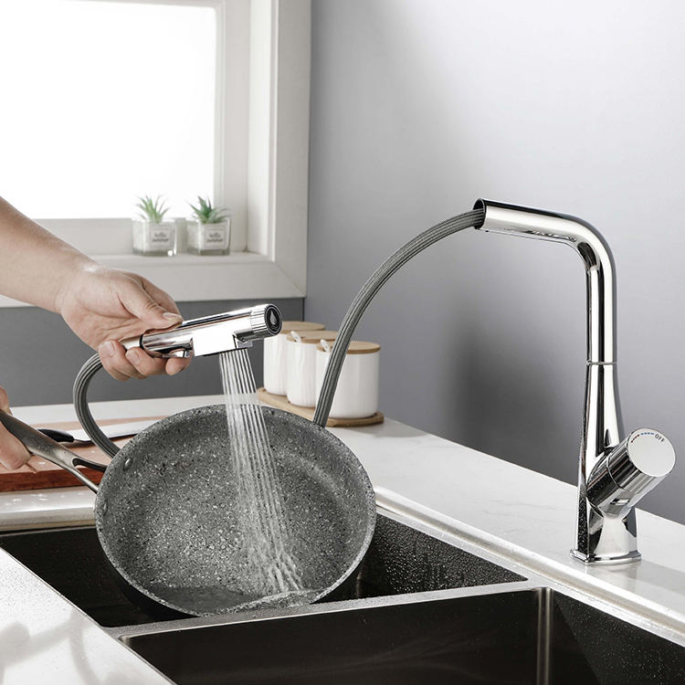 Grifo de cocina extraíble de cobre y latón con una sola manija montado en cubierta, grifo de agua fría y caliente