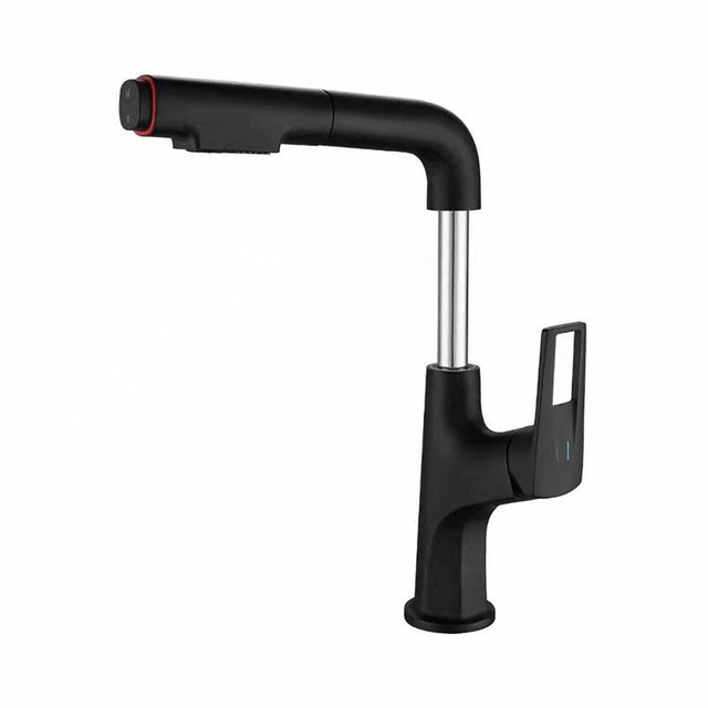 Grifo monomando cromado para lavabo de baño con rociador extraíble
