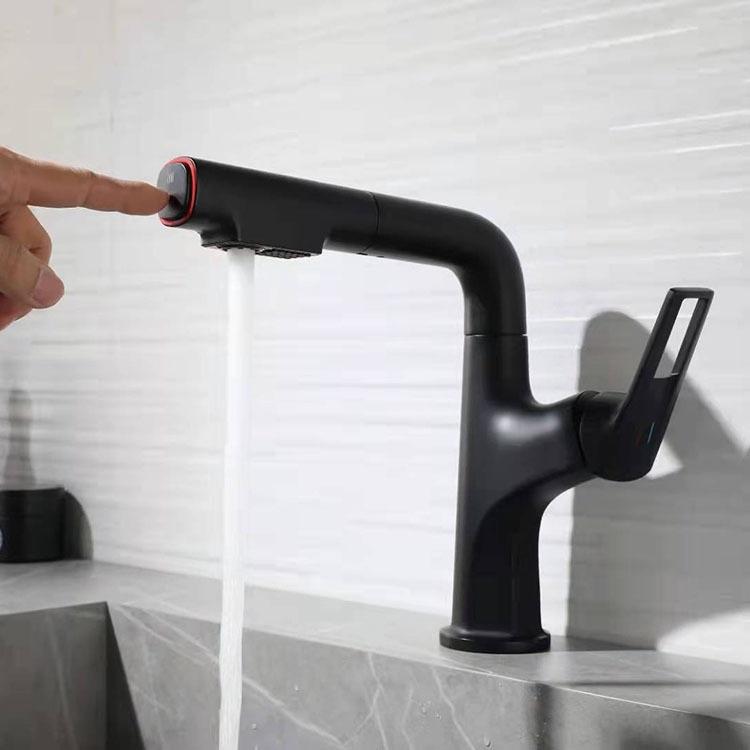 Grifo monomando cromado para lavabo de baño con rociador extraíble