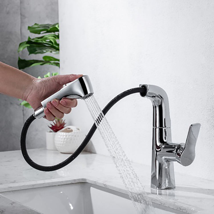 Grifo monomando para lavabo extraíble con un solo orificio, color negro