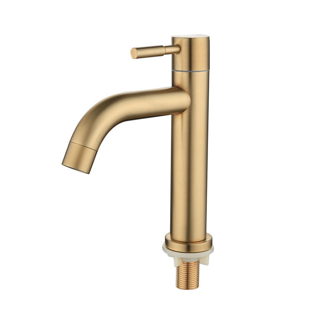 Grifo para lavabo de baño de oro cepillado en frío único de acero inoxidable SUS 304