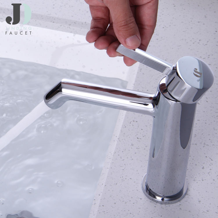 Grifo de lavabo de latón cromado con agua fría y caliente para baño, redondo