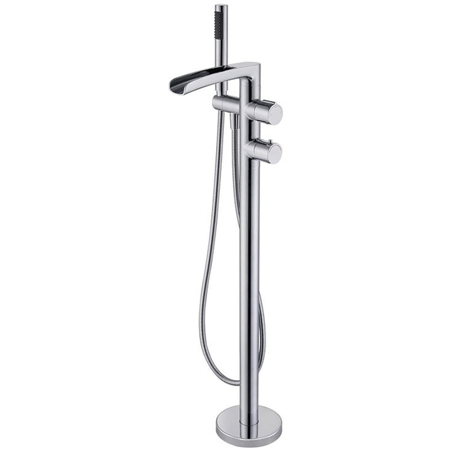 Grifo mezclador para bañera de baño con montaje en suelo, grifo mezclador para bañera en cascada Fresstanding