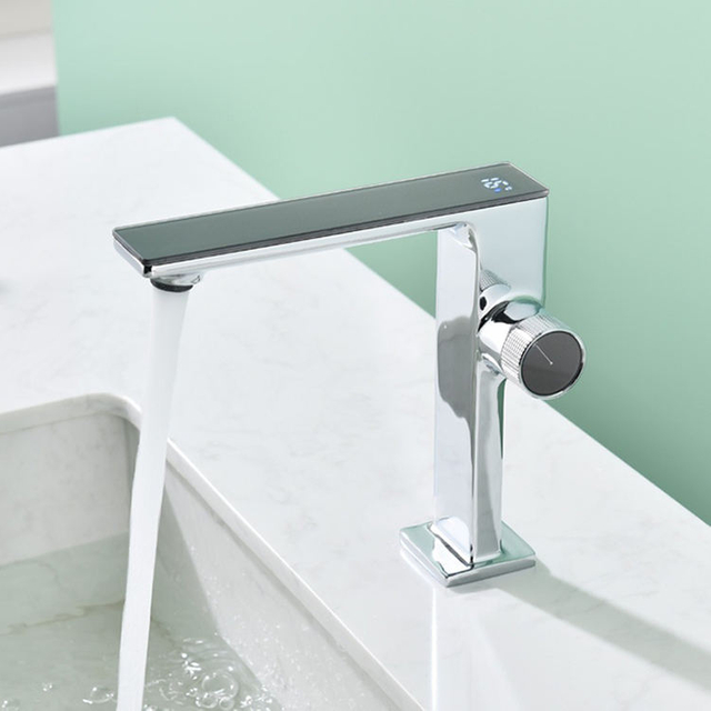 Grifo de lavabo de baño frío y caliente, grifo mezclador de lavabo con pantalla Digital